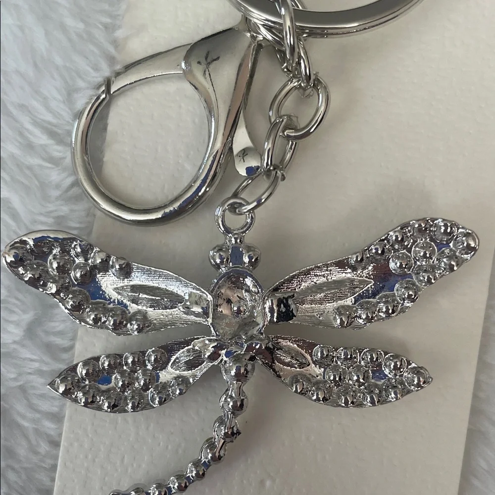 Bag Charm /Keychain -Sparkling Silver Rhinestone Dragonfly Keychain & Bag Charm